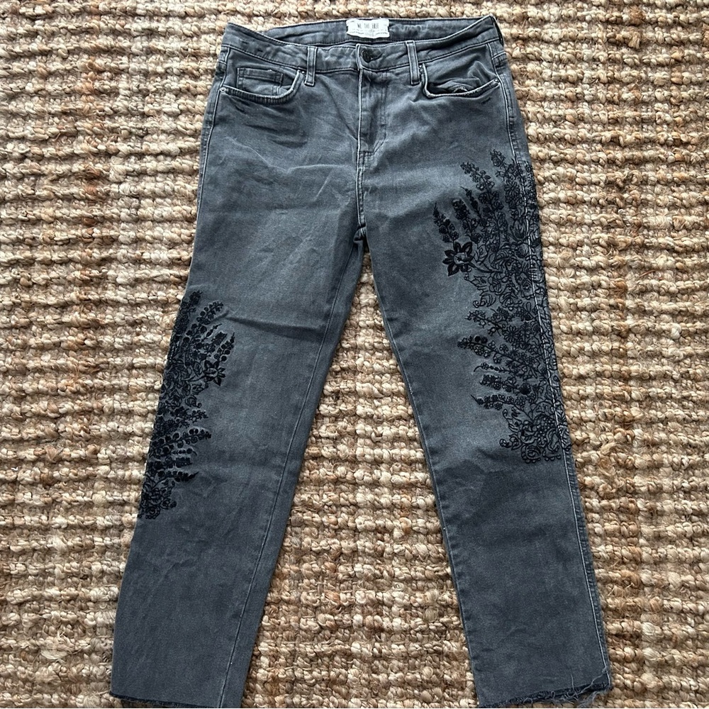We The Free Charcoal Jeans with Black Floral embroidery-black- women’s size 28